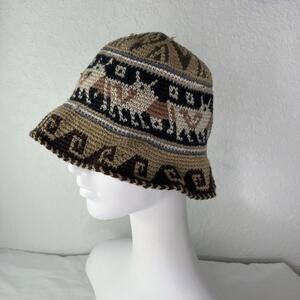 Inca’s Inc 100% Wool crochet roll up rustic Bucket Hat, handmade in Peru